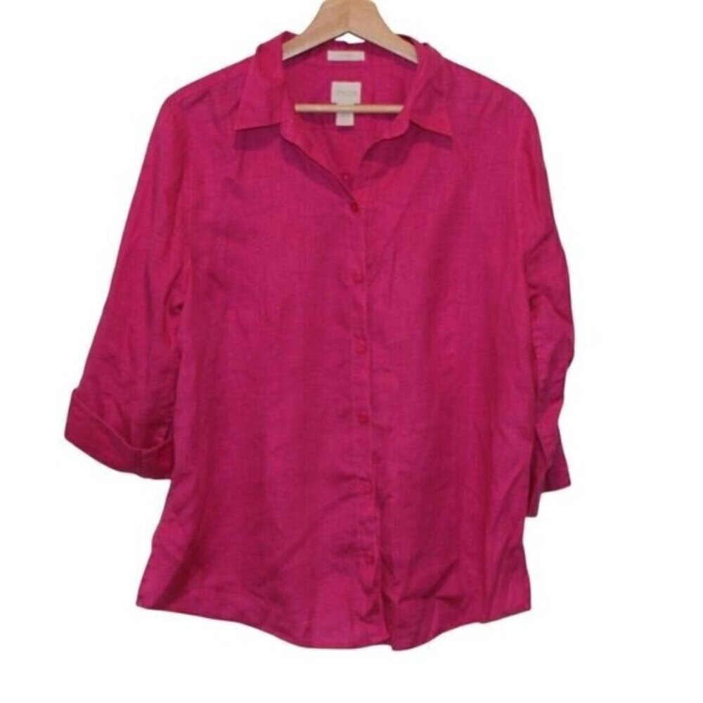 Chicos Womens Button-Up Fuchsia Linen Shirt Size 2x
